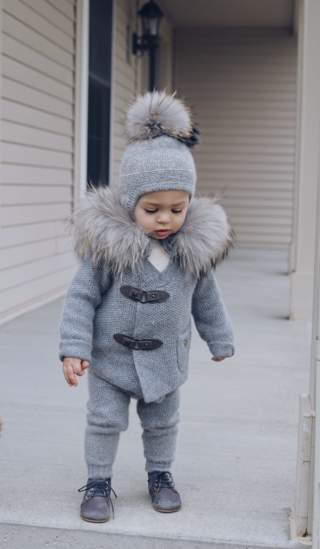 Cashmere Pram Coat with Grey Trim - Petit Maison Kids