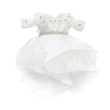Girl | Constanza Ceremony Dress with Champagne Bow | White x Beige