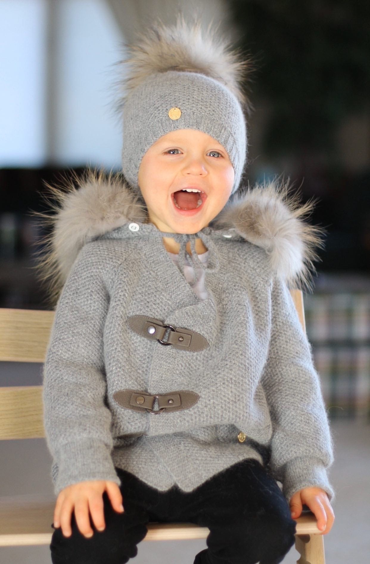 Cashmere Pram Coat with Grey Trim - Petit Maison Kids