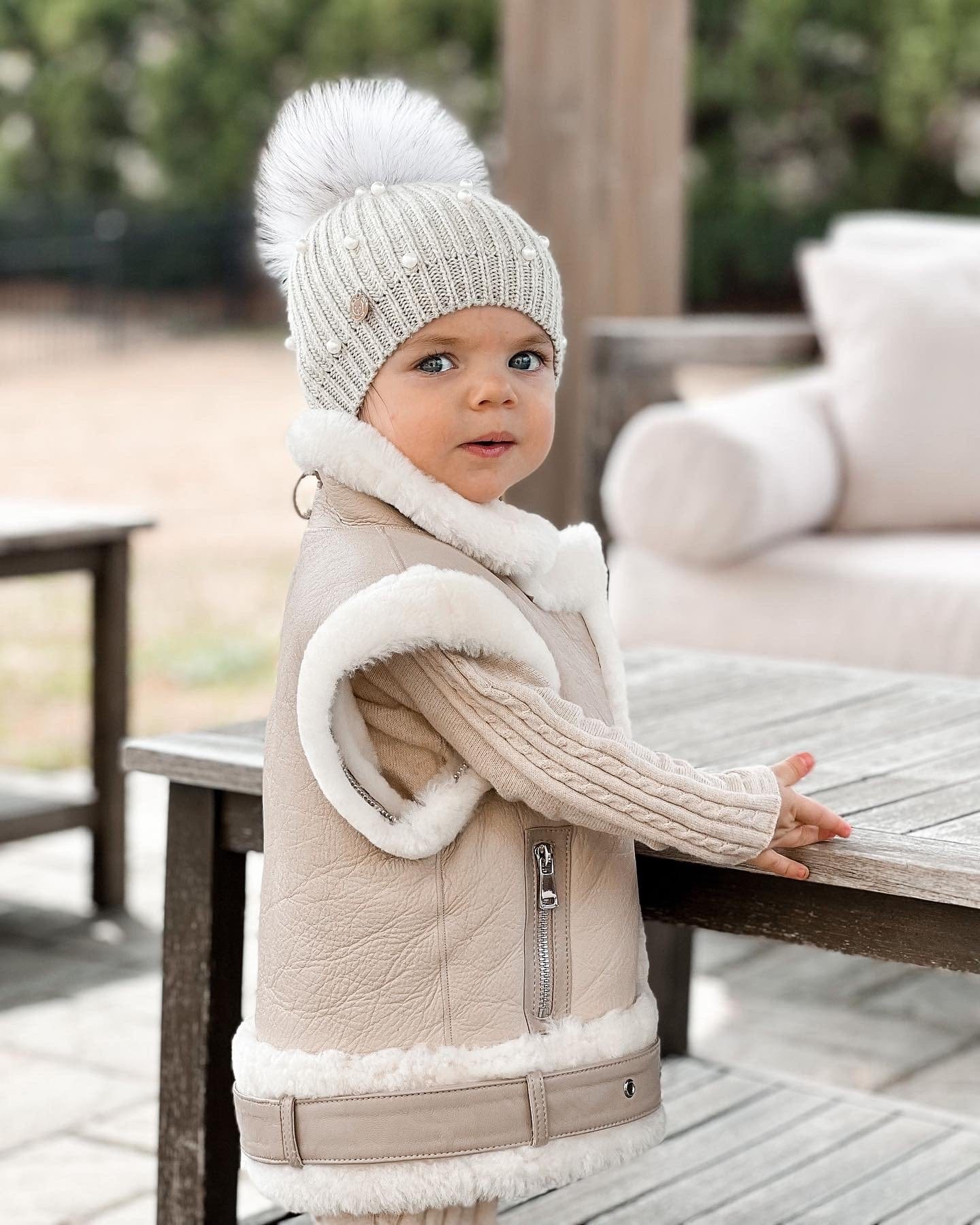 Beige Sheepskin Leather Jacket - Petite Maison Kids