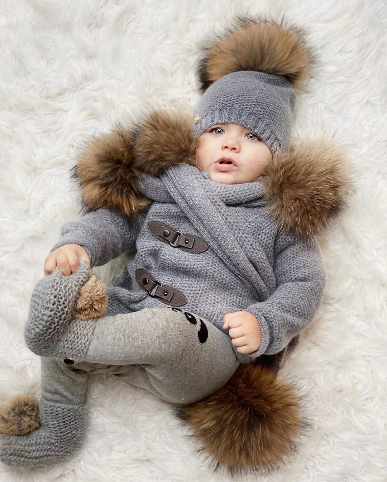 Cashmere Pram Coat with Natural Trim - Petit Maison Kids