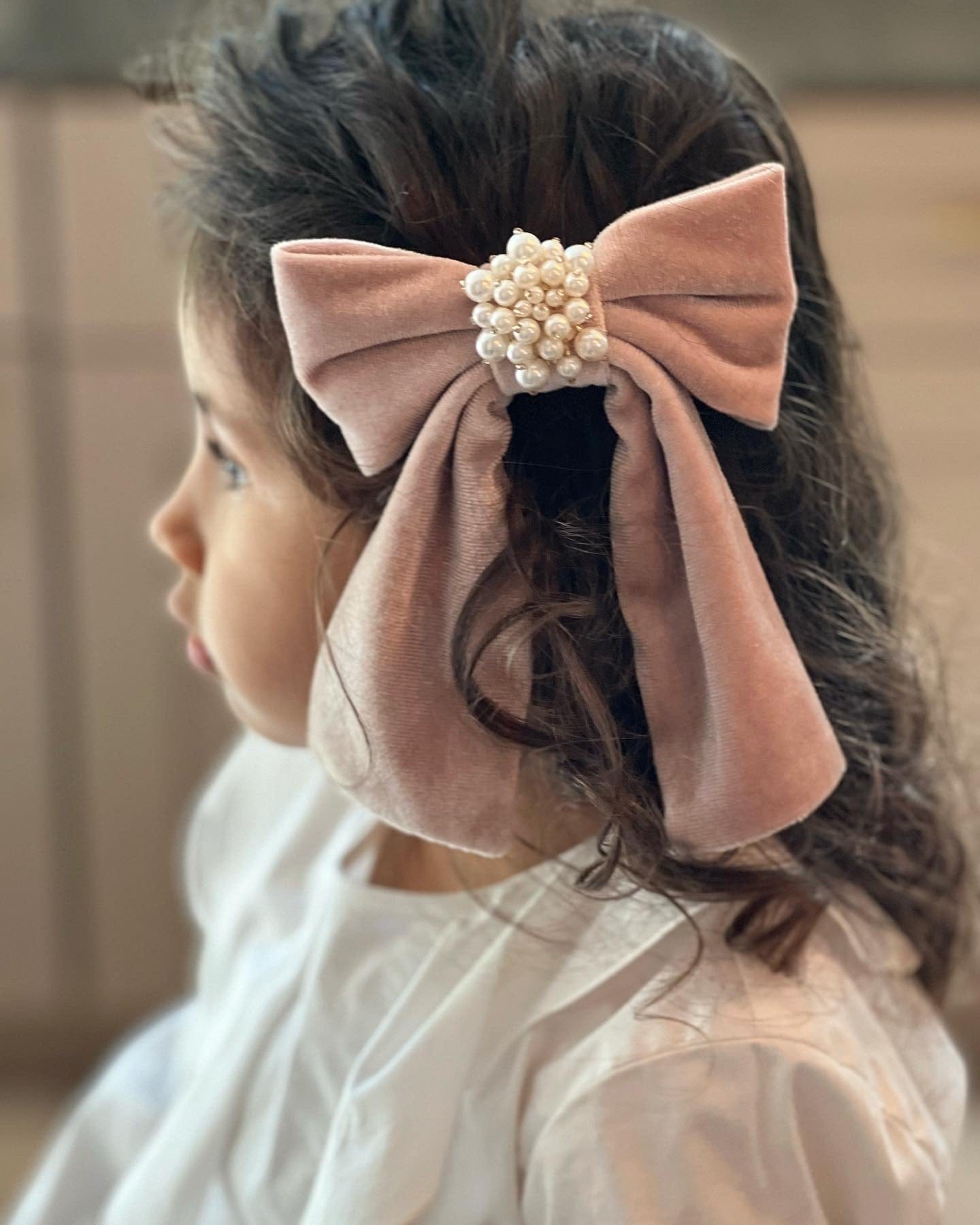 Dusty Pink Velour Hair Bow | Pink