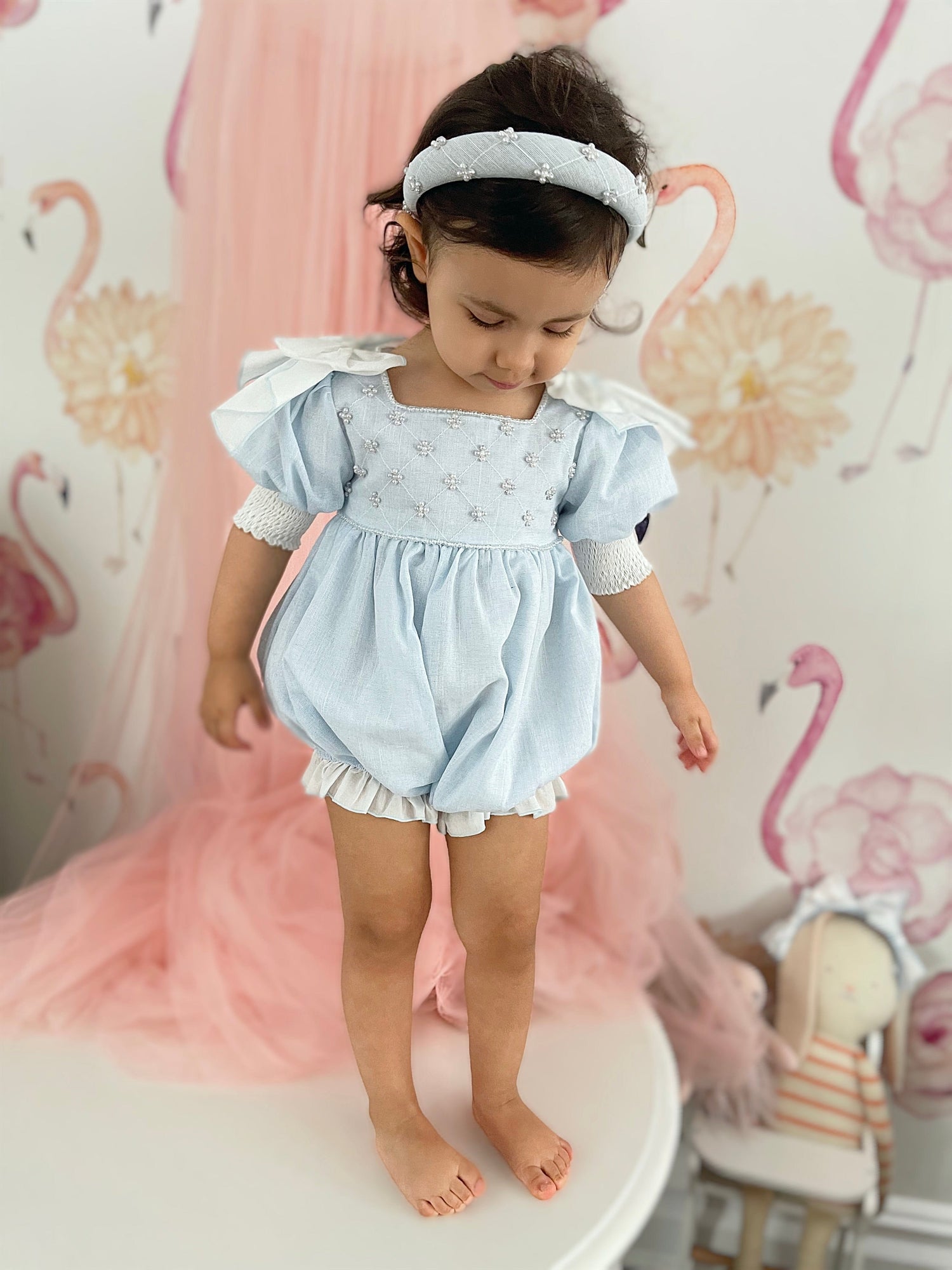 Charlotte Baby Blue Romper - Petite Maison Kids