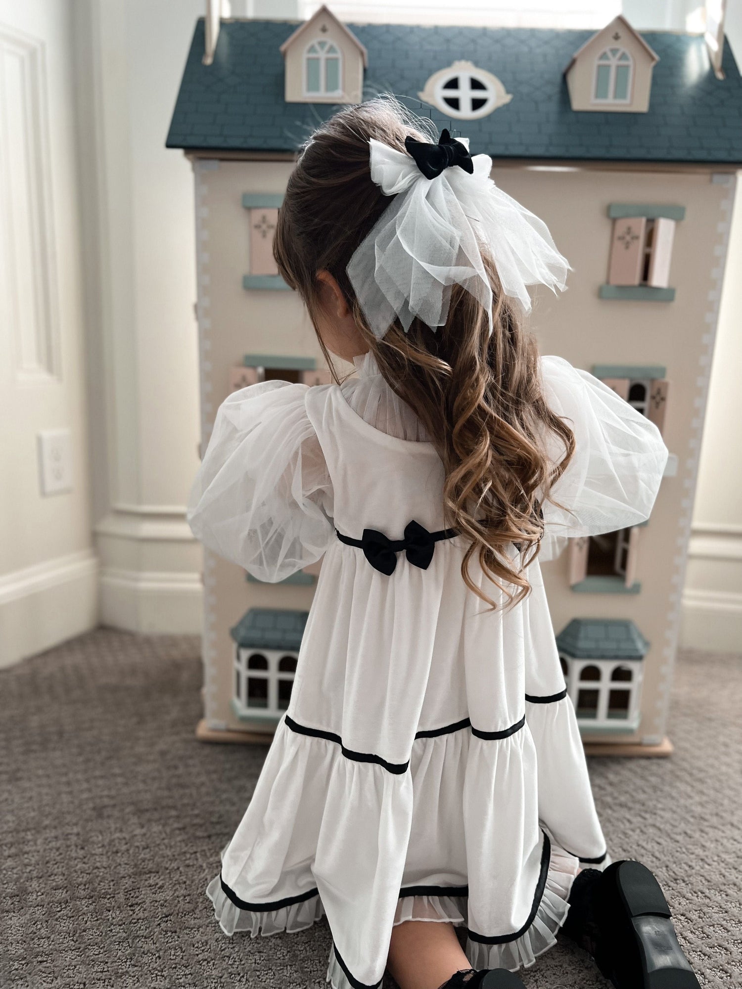 Aurora Ivory Velour Dress - Petite Maison Kids