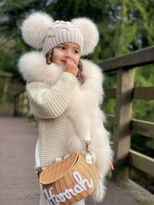 Unisex | Sandstone Merino Wool Kids Double Pom Hat | Beige