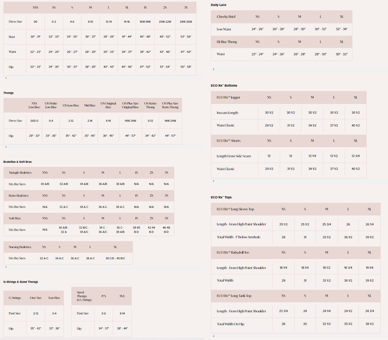 Product size guide