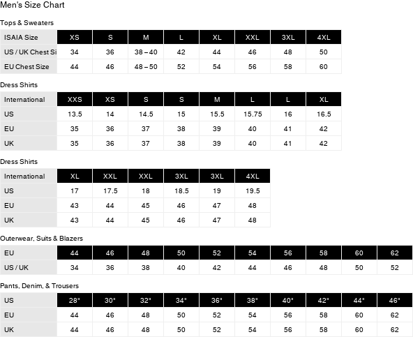 Product size guide