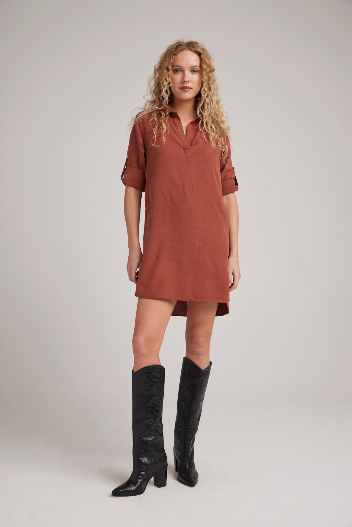 Long Sleeve A-Line Dress - Autumn Amber