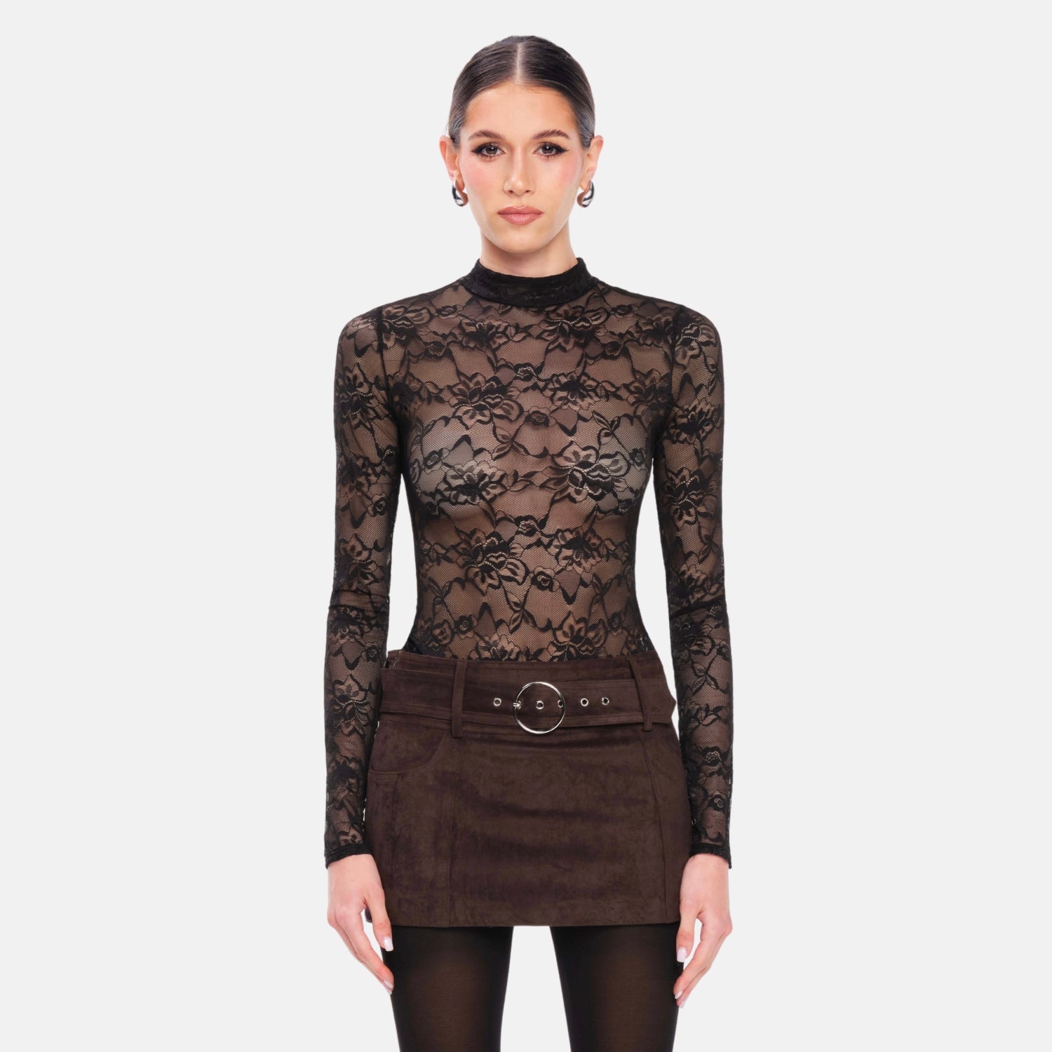 OW Collection LYDIA Lace Bodysuit Bodysuit 121 - Black