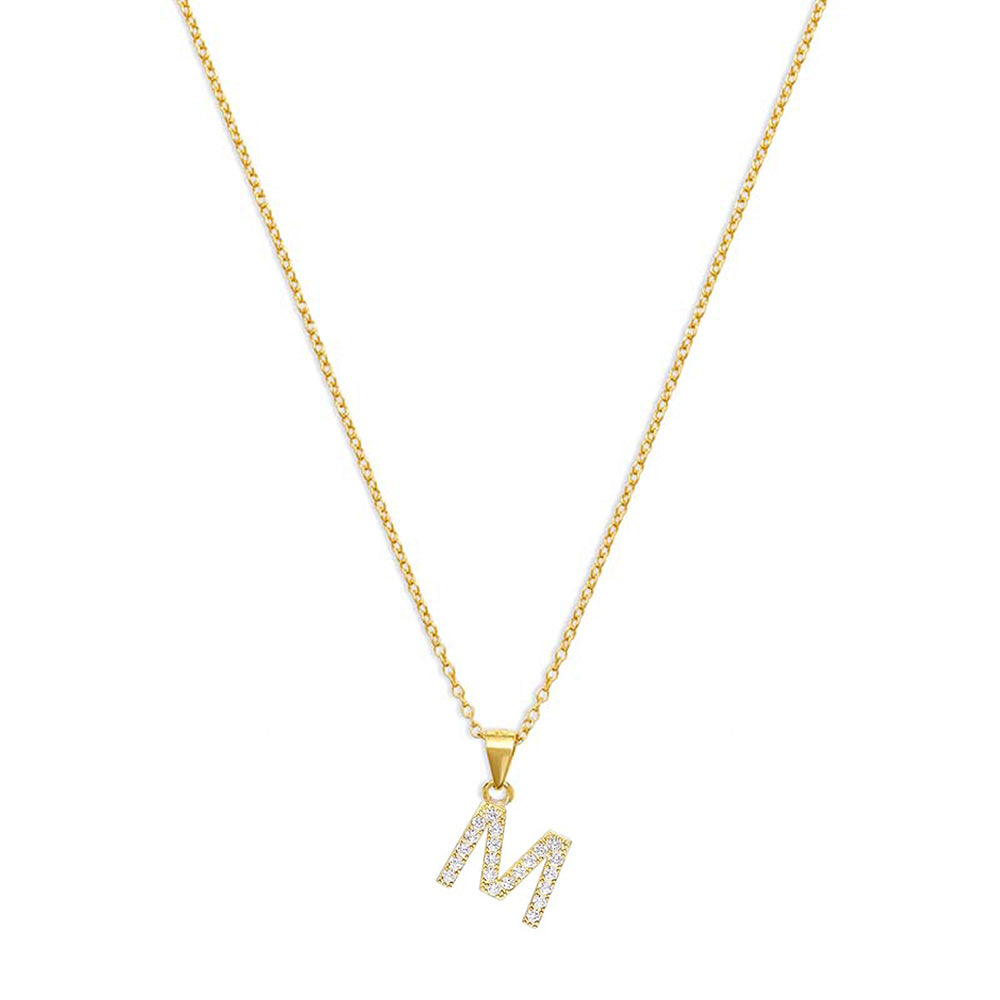 The Pave Single Block Initial Necklace | 18KT Gold Vermeil & Sterling Silver