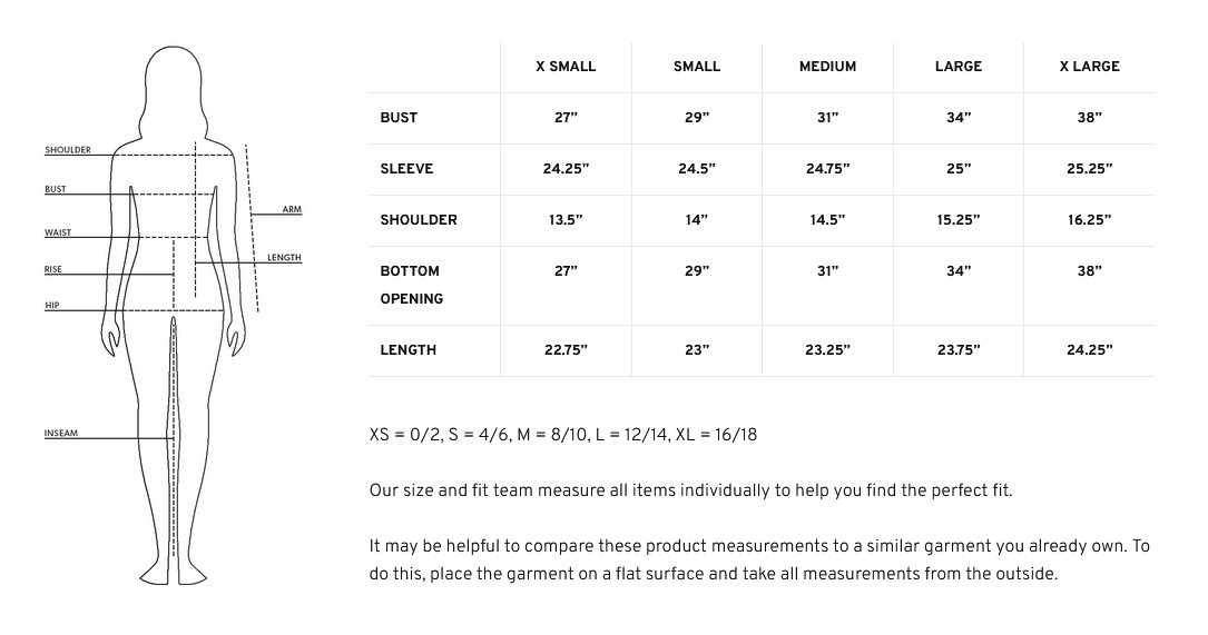 Product size guide