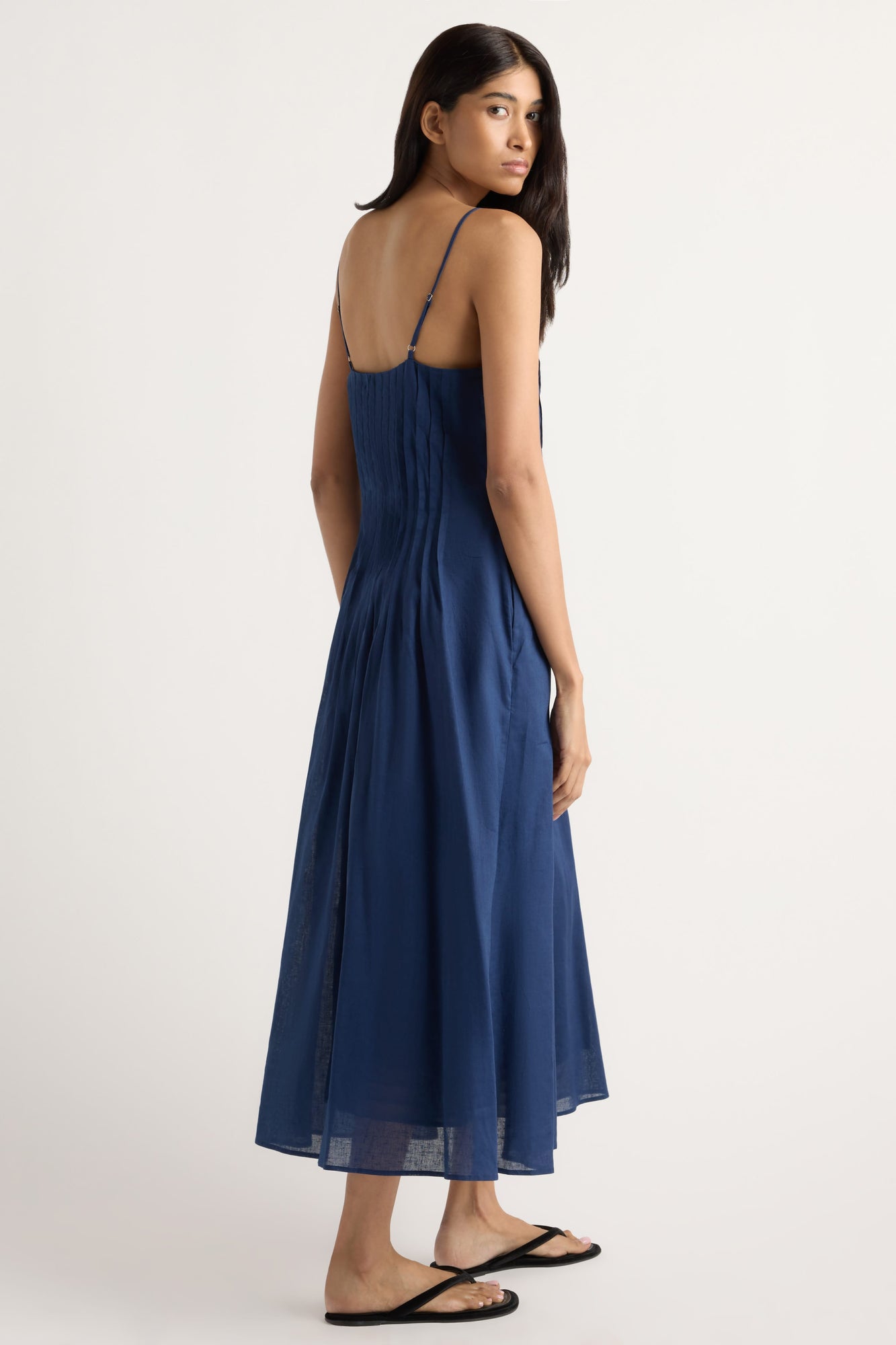 Arya | Naomi Pleated Linen-Cotton Dress in Size Small