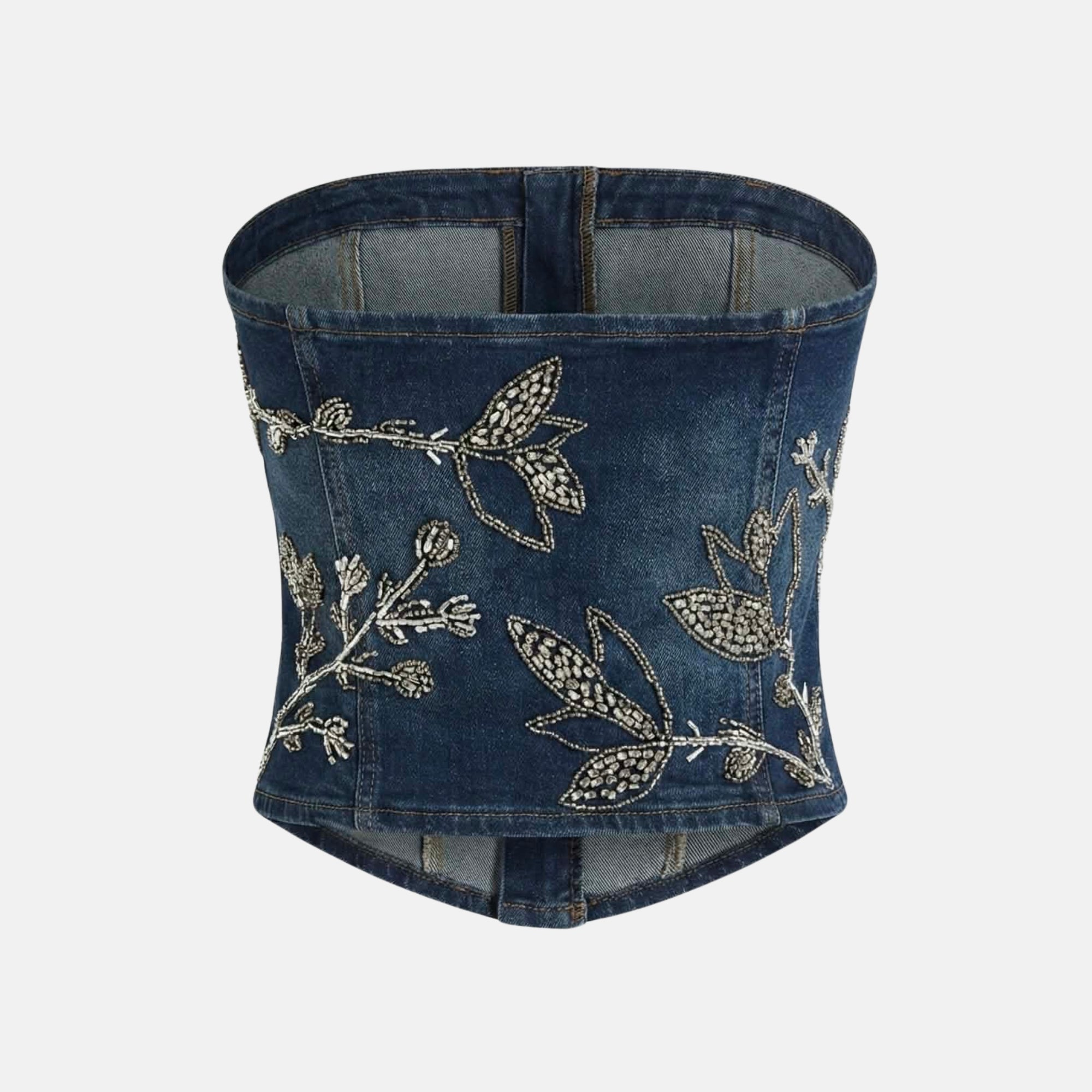 OW Collection NOVA Embellished Denim Top Top 205 - Dark Wash Denim