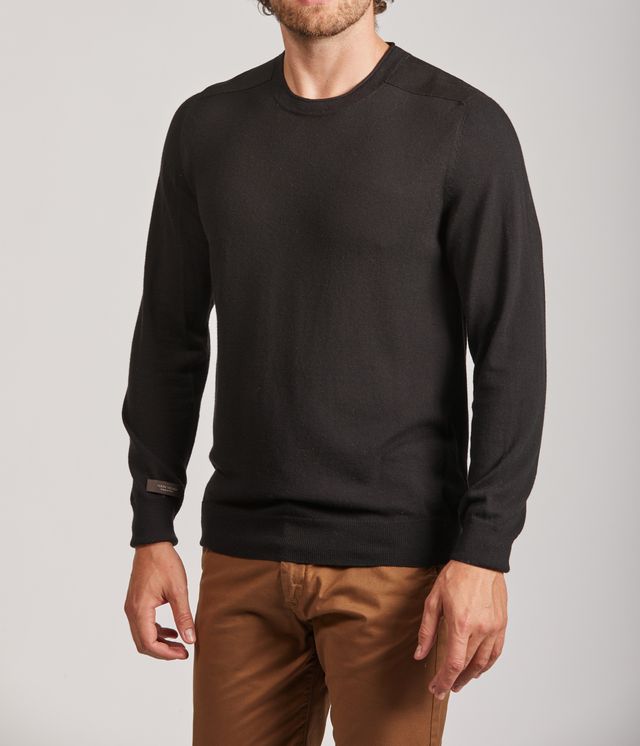 Men | Vicuna Saddle Shoulder Crew Neck for Men | Black