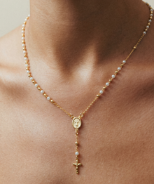 The Pearl Mary Rosary Cross Necklace | Gold