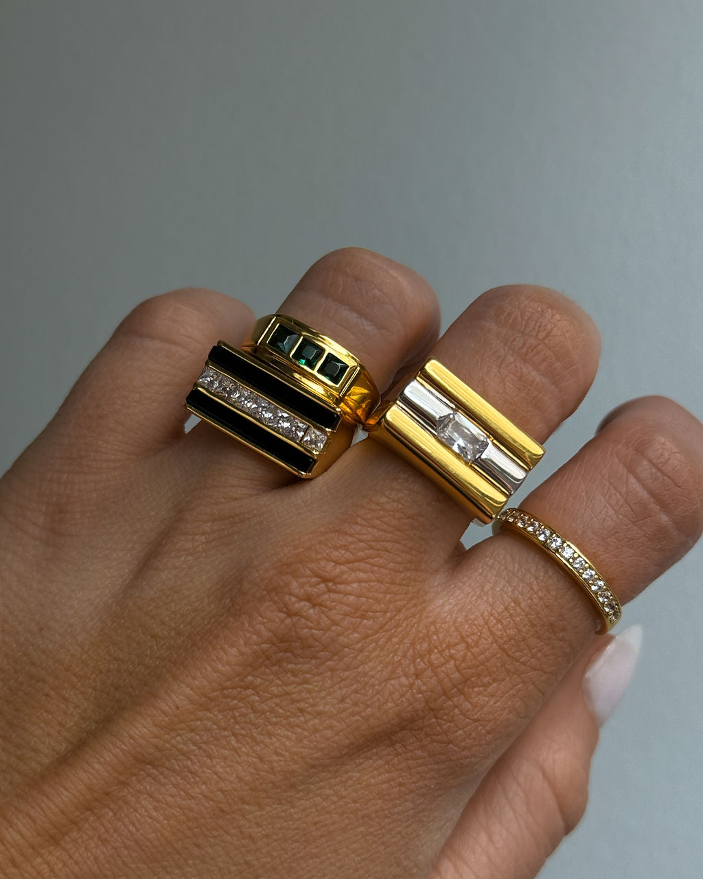 Panini Ring | Black Onyx/Cubic Zirconia | Gold