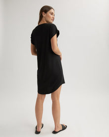 Roll Sleeve T-Shirt Dress | Black