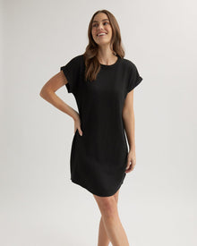 Roll Sleeve T-Shirt Dress | Black