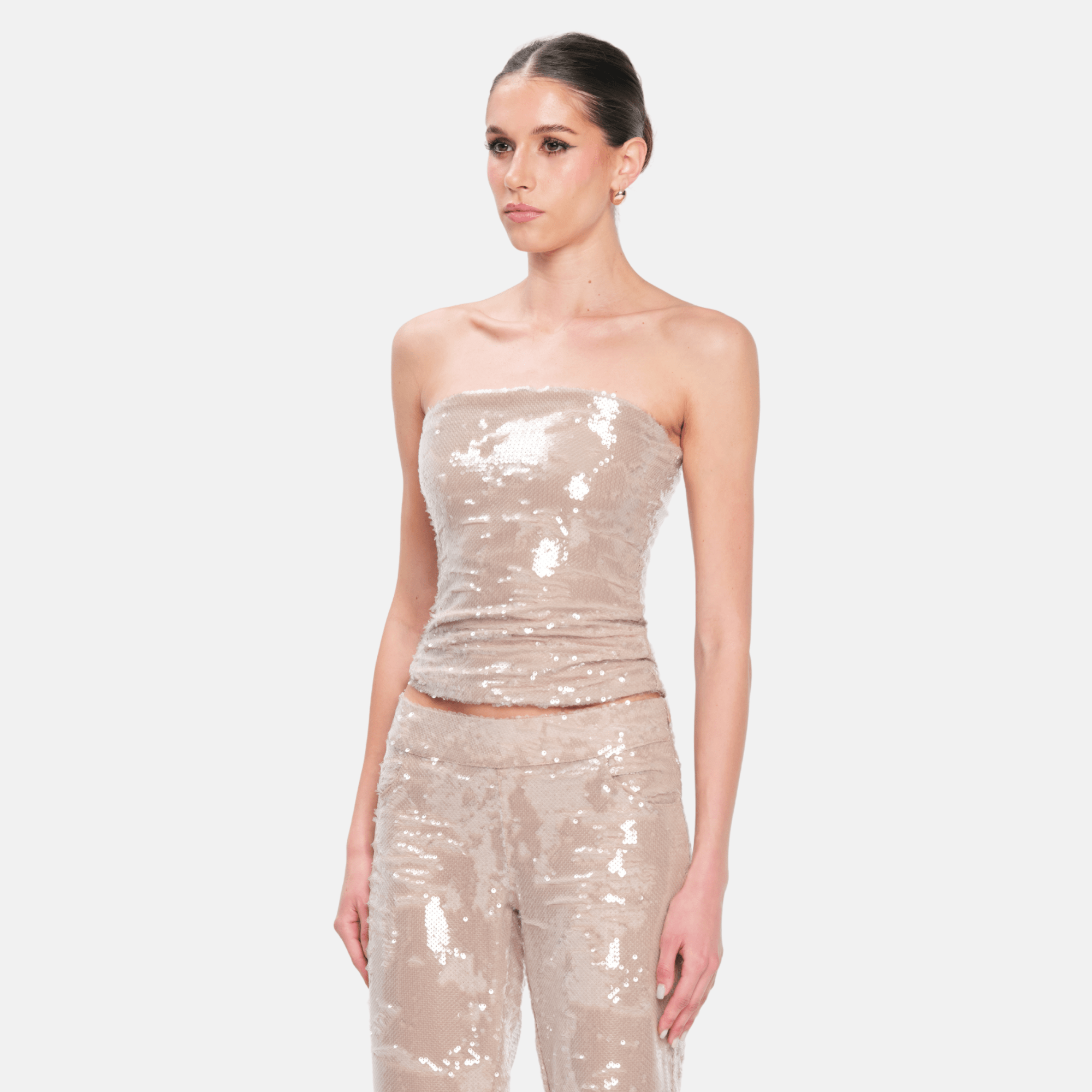 OW Collection RUBY Sequin Tube Top Top 036 - Tan