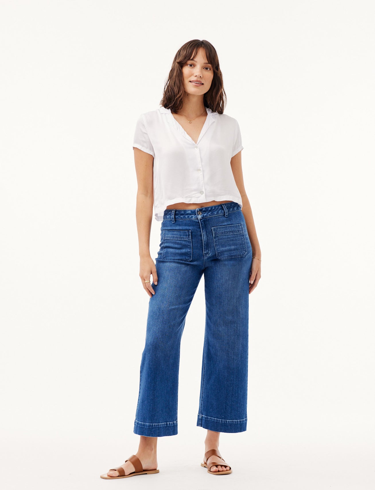 Sadie | Two Pocket Wide Leg Crop | Blue Lake Wash