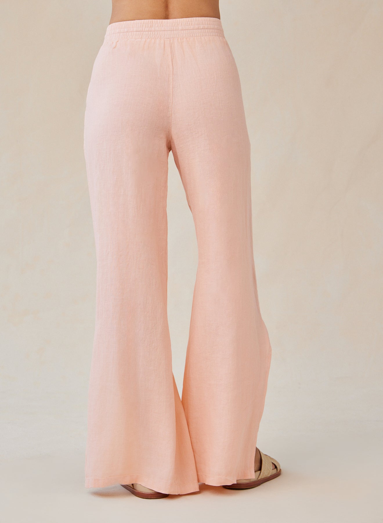 Linen Side Slit Wide Leg Pant | Peach Fizz