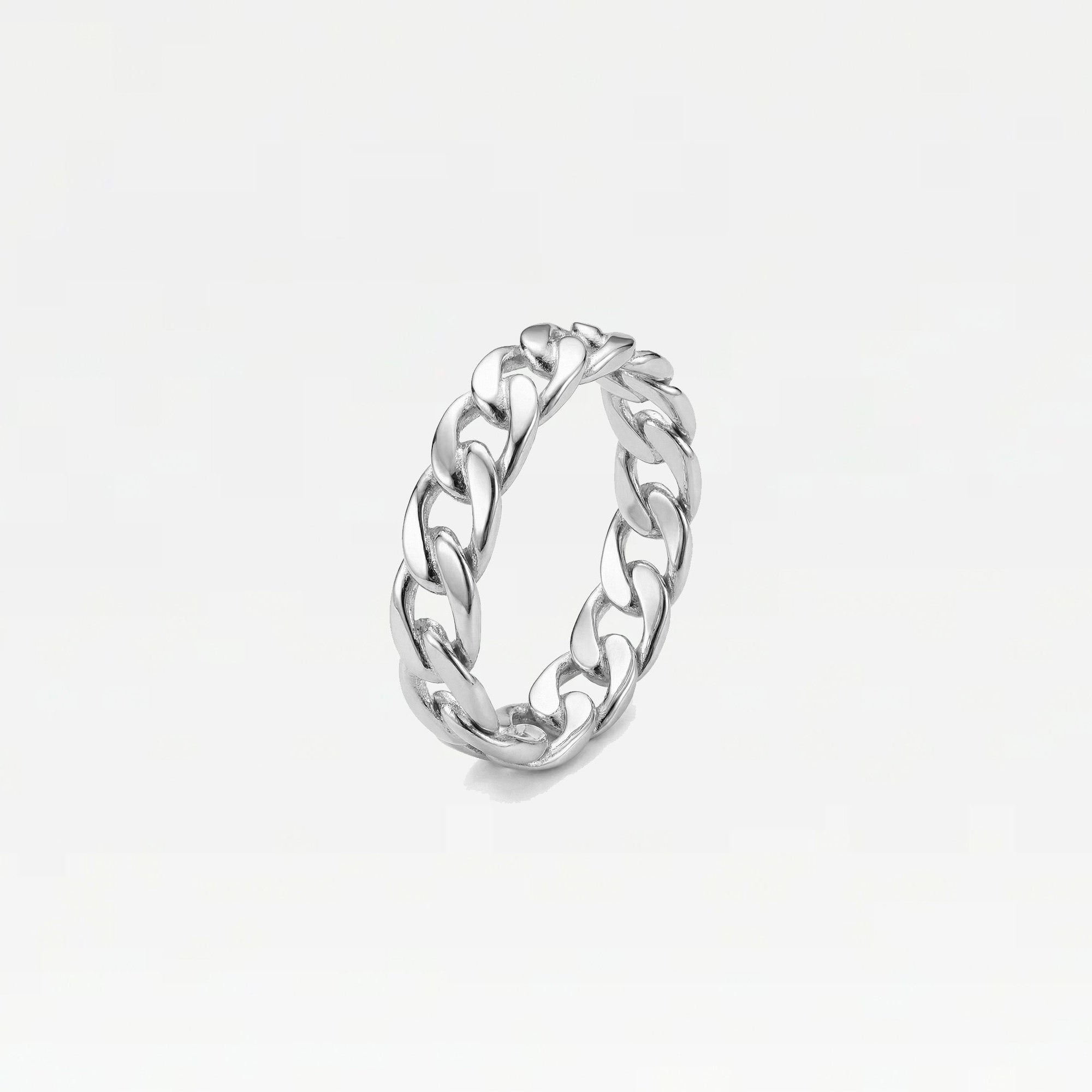 The Mid Size Curb Ring | Rhodium Plated Brass