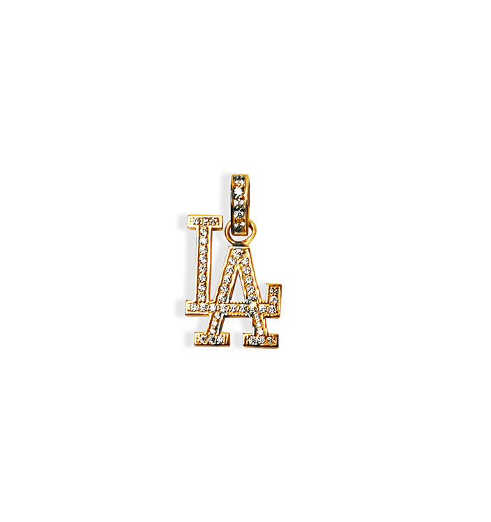 La Dodgers Medium Iced Out Pendant Necklace | Gold Vermeil & Sterling Silver