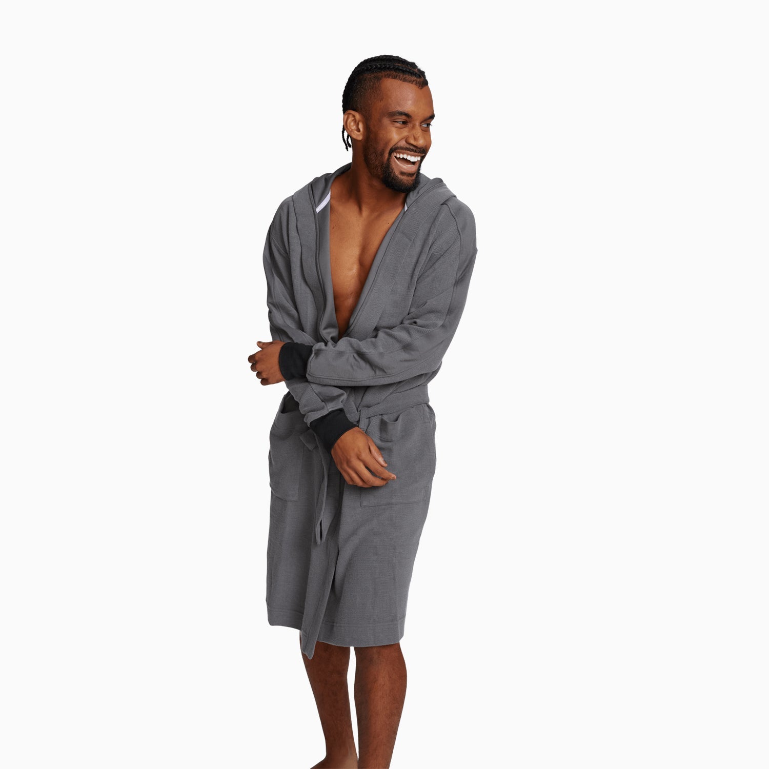 Waffle-Knit Spa Robe | Gray/Black