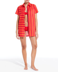 Women | Cabana Dress | Berry/Coral Orange Oxford Stripe