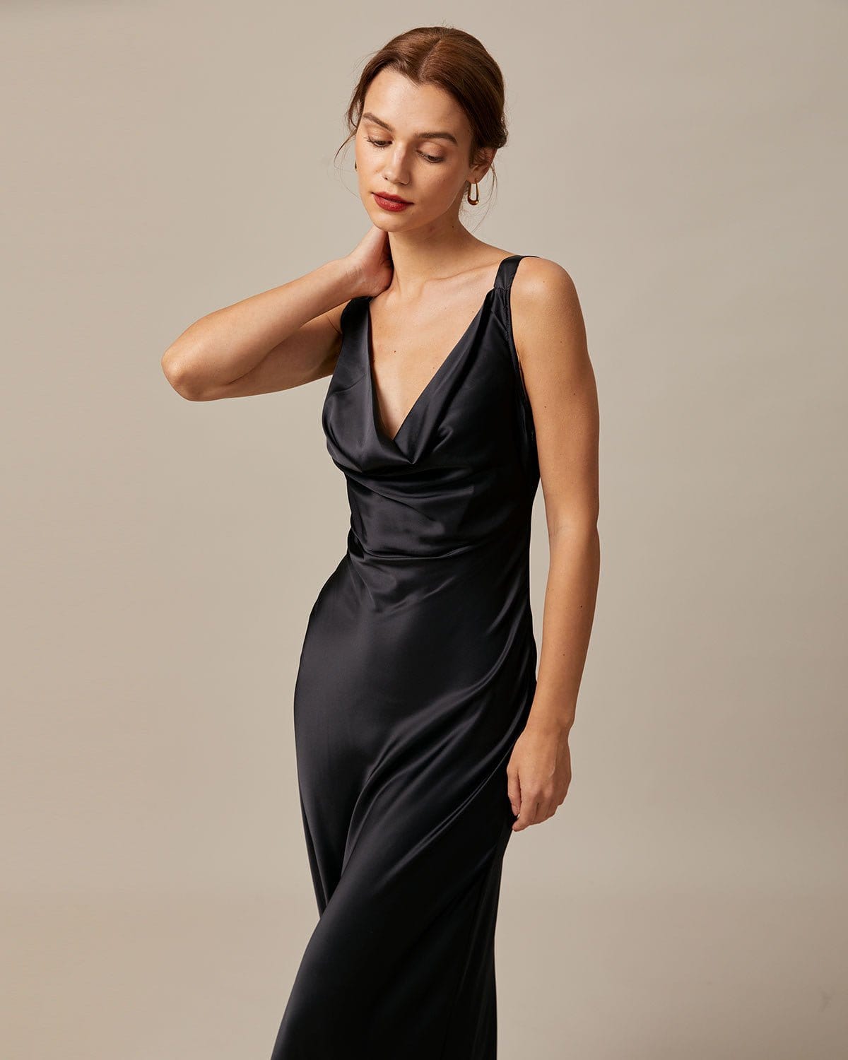 The Cowl Neck Satin Maxi Dress Dresses - RIHOAS