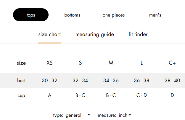 Product size guide