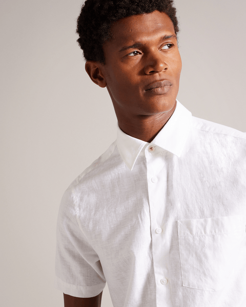 Men | Short Sleeve Linen Shirt | White Multi (V2)