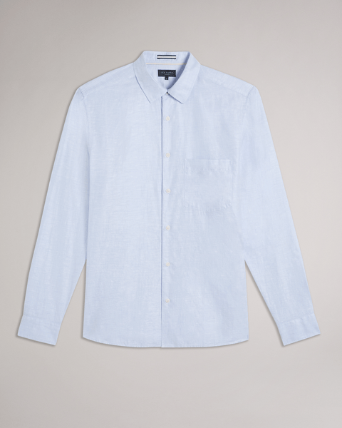 Men | Long Sleeve Linen Shirt | Light Blue Pastel