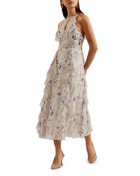 Women | Halterneck Midi Dress Wit | White Multi