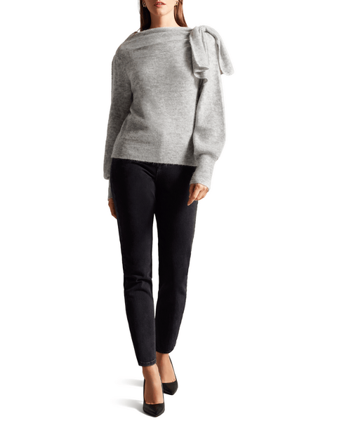 Women | Statement Bow Sweater | Light Pastel Grey