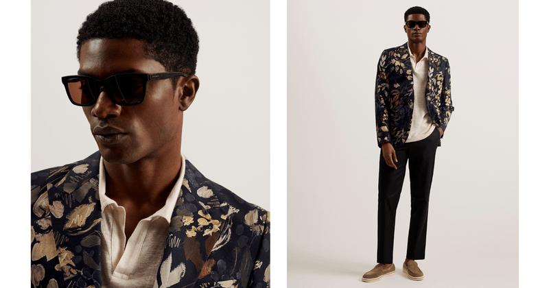 Men | Jersey Floral Suit Jacket | Black
