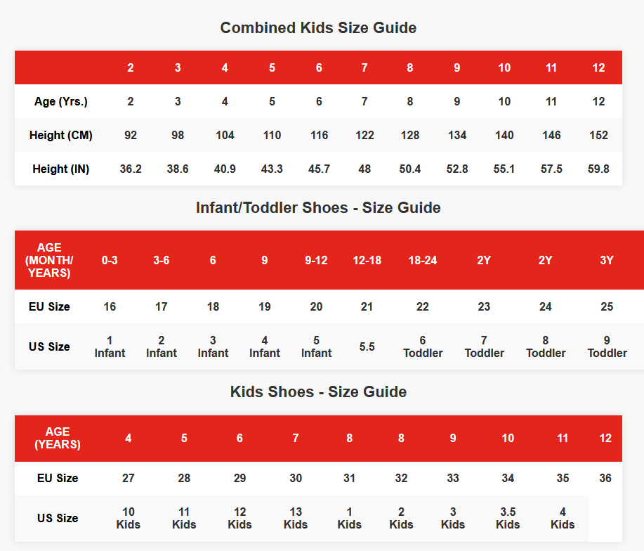 Product size guide