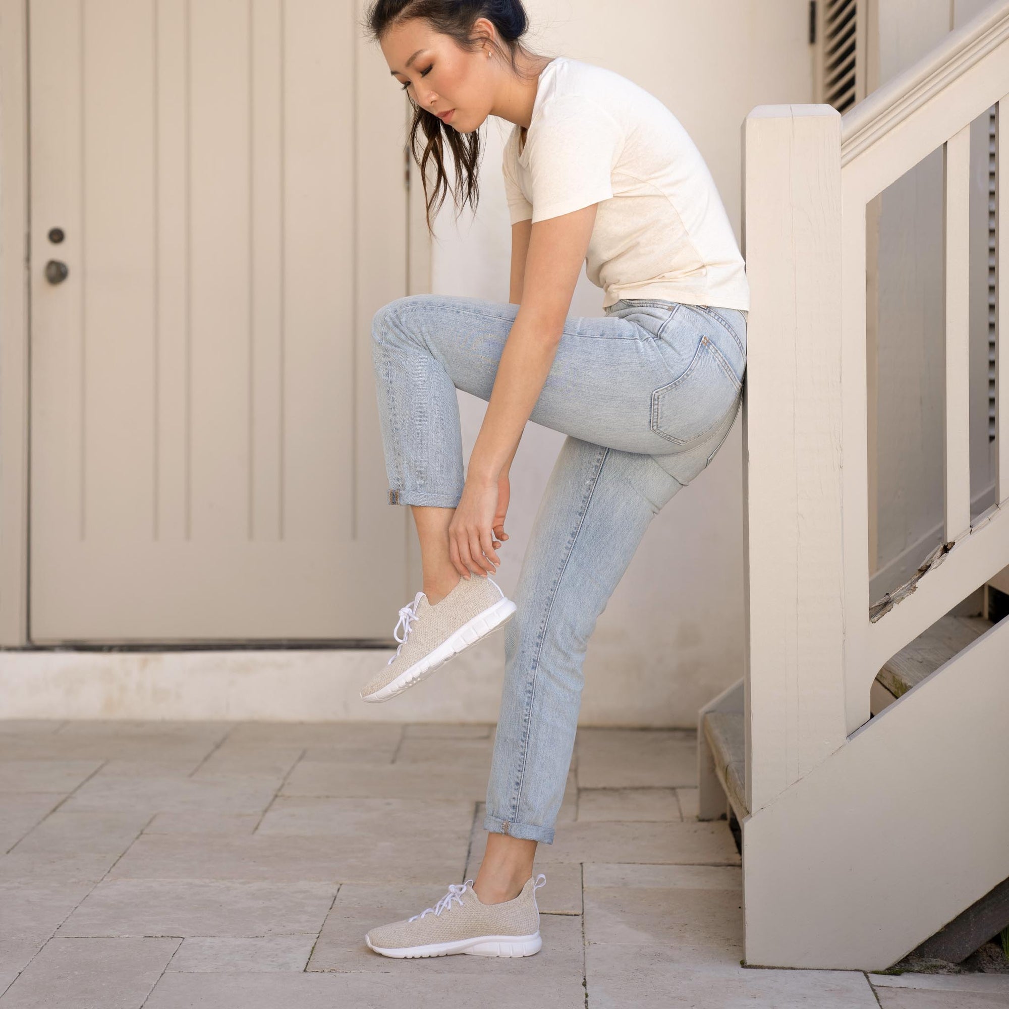 Image 2 Women's Athleisure Sneaker Linen Nisolo on model